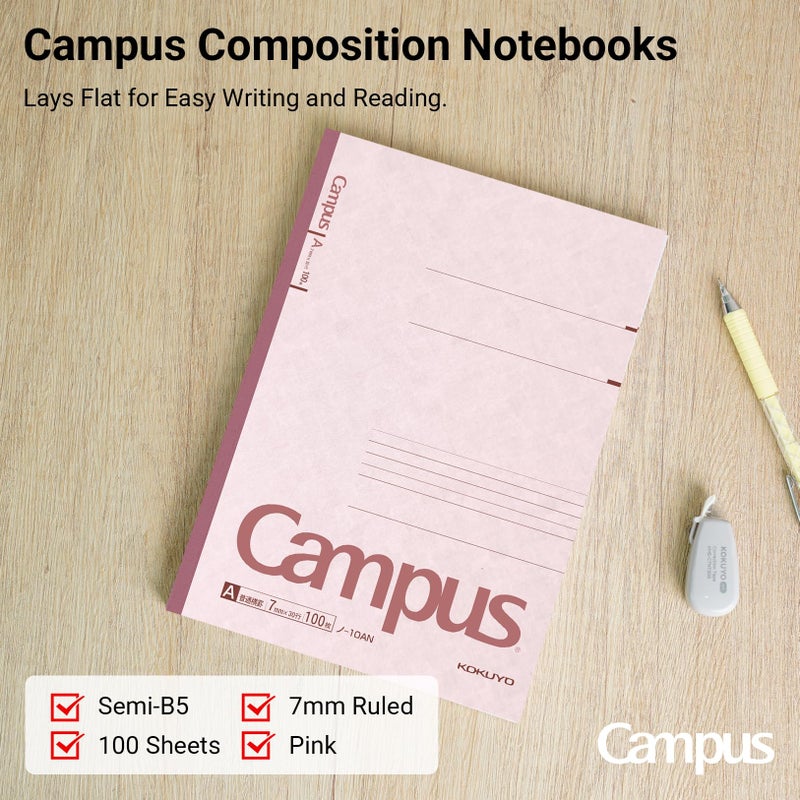 Kokuyo Campus Composition Notebook, 1 Pack B5 Lined Notebooks with 100 Sheets College Ruled Paper, 7 x 10 inch Pink Notebook for School and Work, School Supplies Comp Book for Journal Diary, Japan Import - Image 4